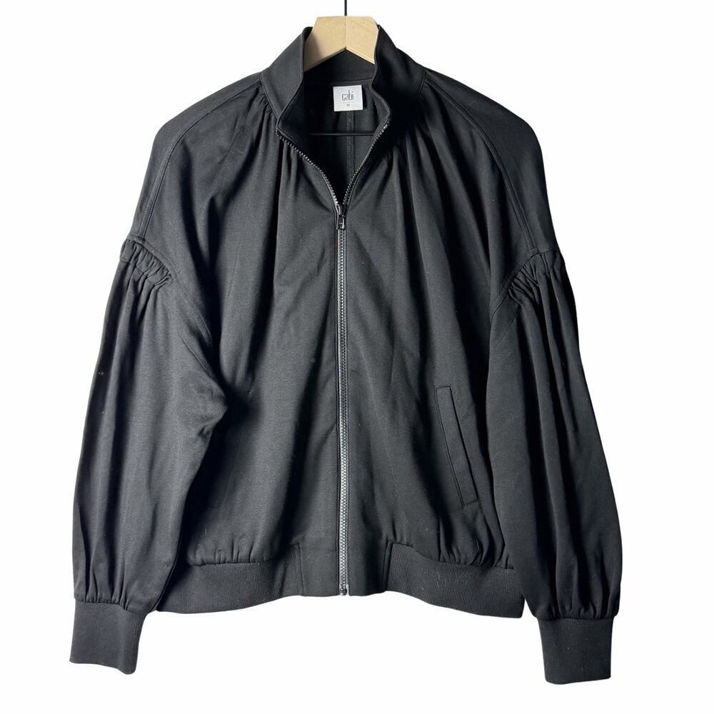 Cabi Chance Bomber Jacket Black High Neck Full Zip Stretch Jersey Women’s Size M